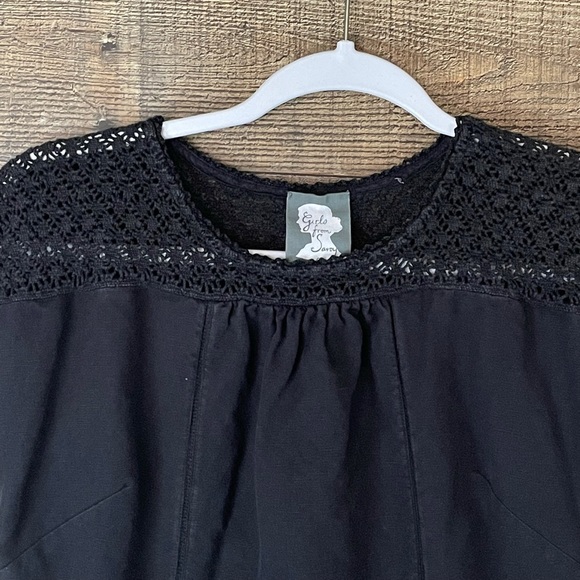 GIRLS From Savoy Black Linen Crochet Short Sleeve Dress Size Small 4-6 - Picture 2 of 11